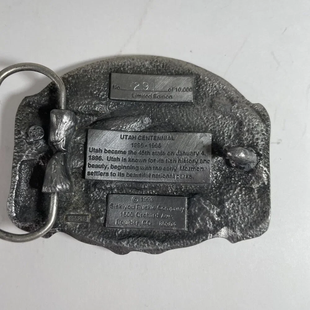 1993 Utah Centennial Metal Belt Buckle #291 of 10,000 Limited Edition USA Vtg